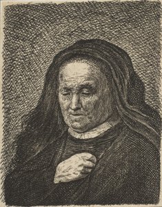 La madre del artista con la mano en el pecho