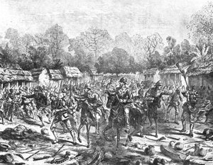 La expedición Ashanti: Sir Garnet Wolseley entrando en Kumasi, 4 de febrero de 1874