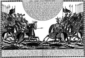 La Batalla de Alejandro Magno contra el Rey Porus, impresión Lubok, 1830s