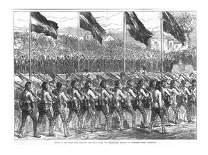 La Guardia Negra 42º Highlanders marchando hacia Governors Green, Portsmouth, 1874