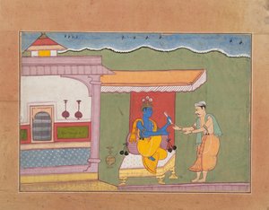 El Brahmán Entrega la Carta de Rukmini a Krishna, del Bhagavata Purana Disperso, ca. 1610 de Unbekannt