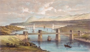 El Puente Tubular Britannia, Estrecho de Menai, Gales, c. 1850 de Unbekannt
