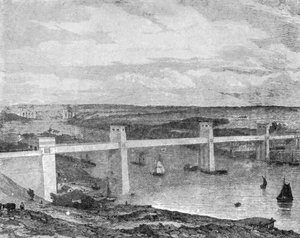 El puente tubular Britannia sobre el estrecho de Menai, 1850..., 1901 de Unbekannt
