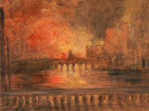 El incendio de las Casas del Parlamento, incendio en la Cámara de los Comunes, ca. 1834 de Unbekannt