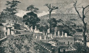 La colina del cementerio en Nagasaki, Japón, antes de la expansión moderna de la ciudad, 1907