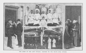 Los chefs del Titanic perdido y visitantes a las oficinas de White Star, 20 de abril de 1912