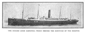 El transatlántico de Cunard Carpathia que rescató a los sobrevivientes del desastre, 20 de abril de 1912 de Unbekannt