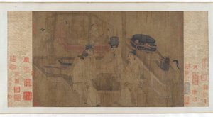 La doble pantalla: Emperador Li Jing observando a sus hermanos jugar Weiqi, siglo XIV de Unbekannt