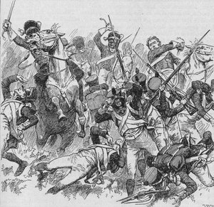 Los dragones cabalgaron hacia adelante, golpeando con sus largas espadas brillantes, 1902 de Unbekannt