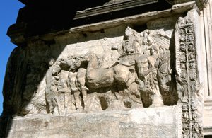 El emperador Tito liderando sus tropas, relieve mural, Roma