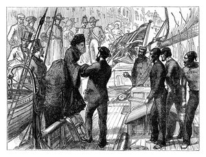 La Emperatriz de los Franceses embarcando en la Gazelle, 1870, finales del siglo XIX de Unbekannt