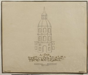 La Fachada de la Parte Central de las Caballerizas Reales en el Malecón Moika en San Petersburgo, 1740s