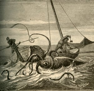 La batalla de los pescadores con el calamar gigante, 1881 de Unbekannt