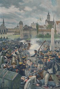 El ejército francés dejando Leipzig, 1813, 1896