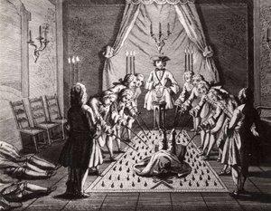 Ceremonia de iniciación de los masones franceses, siglo XVIII