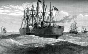 El Great Eastern desplegando el cable telegráfico atlántico, c. 1865, c. 1880 de Unbekannt