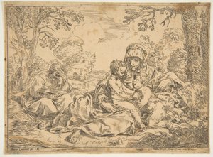 La Sagrada Familia con San Juan Bautista, copia después de Cantarini, ca. 1639-1648 o después de Unbekannt