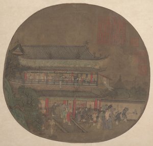El inmortal Lü Dongbin apareciendo sobre el Pabellón Yueyang, finales del siglo XIII-principios del siglo XIV de Unbekannt