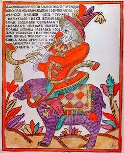 El bufón Farnos el Nariz Roja, impresión Lubok, siglo XVIII