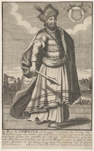 El rey de Camboya de pie con un cetro en su mano derecha, ca. 1670-1700 de Unbekannt