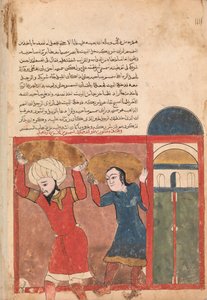 El comerciante y su cómplice se llevan mercancías, Folio de un Kalila wa Dimna, siglo XVIII de Unbekannt