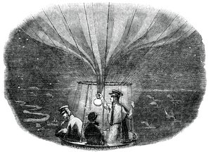 El globo Nassau pasando sobre Lieja de noche, 1836, 1886 de Unbekannt