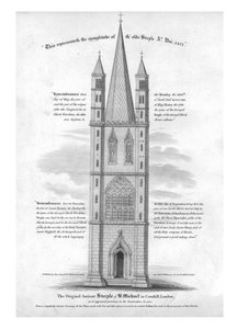 El antiguo campanario de San Miguel en Cornhill, Londres...1421