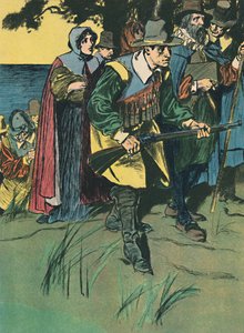 Los Padres Peregrinos entrando en el Nuevo Mundo, c. 1907 de Unbekannt