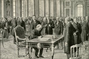 El Primer Ministro de Gran Bretaña firmando el Tratado de Paz, 1919 de Unbekannt