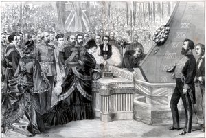 La Princesa de Gales lanzando el nuevo barco acorazado Alexandra, 1875 de Unbekannt