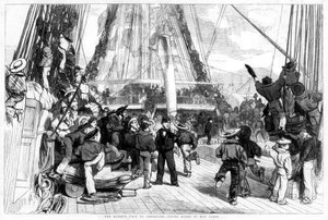 La visita de la reina a Cherburgo - Piping Hands to Man Yards, 1858 de Unbekannt