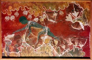 El fresco del recolector de azafrán del Palacio Real Minoico, Knossos, Creta, c. siglo XV a.C. de Unbekannt