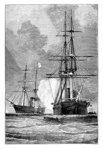 El San Jacinto, deteniendo el Trent, 1861