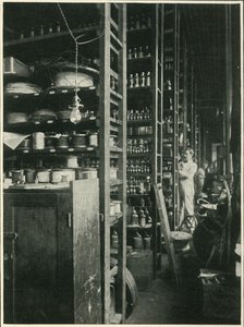 Las estanterías del laboratorio de Edison con muestras de todas las sustancias conocidas de Unbekannt