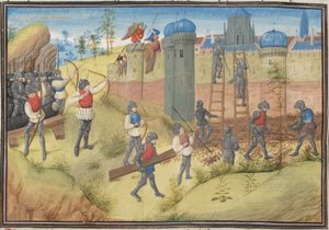 El asedio de Jerusalén, 1099. Miniatura de la Historia de Guillermo de Tiro, 1460s de Unbekannt