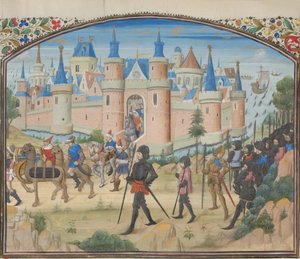 El asedio de Tiro, 1124. Miniatura de la Historia de Guillermo de Tiro, 1460s de Unbekannt