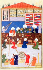 El astrónomo turco Takiuddin en su observatorio en Galata, Estambul, 1581 de Unbekannt