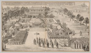 El Banquete de la Victoria: de Escenas de Batalla de la Supresión de Rebeliones, c. 1765-1774, poema fechado 1 de Unbekannt
