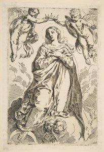 La Virgen coronada por dos ángeles, copia de Cantarini, siglo XVII