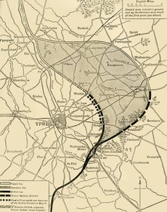 El saliente de Ypres antes y después de la Segunda Batalla de Ypres..., Primera Guerra Mundial, 1915, c1920 de Unbekannt