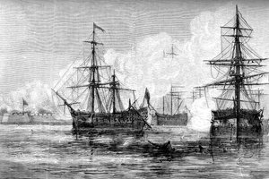 El ataque a la isla de Sullivans, Carolina del Sur, 1776 c1880 de Unbekannt
