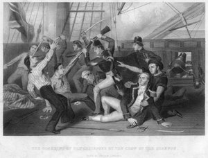 El abordaje del HMS Chesapeke por la tripulación del HMS Shannon, 1813 de Unbekannt