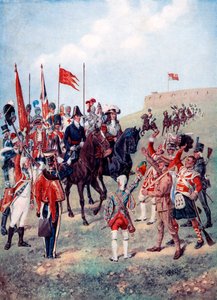 La caballería se encuentra con la infantería en el campo de batalla, 1910 de Unbekannt