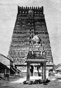 El gopura principal del templo en Kumbakonam, India, 1895 de Unbekannt