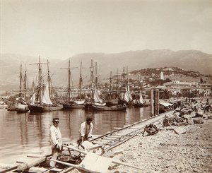 La construcción de un muelle en Yalta, Crimea, finales del siglo XIX de Unbekannt