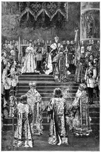 La coronación del Emperador Alejandro III y la Emperatriz María Fyodorovna, 1883 finales del siglo XIX de Unbekannt