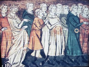 La expulsión de los judíos de Francia en 1182, una miniatura de Grandes Crónicas de Francia, 1320s