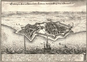 Las fortificaciones de Landskrona, Suecia, capturadas por los daneses en la Guerra de Escania, 1676 de Unbekannt