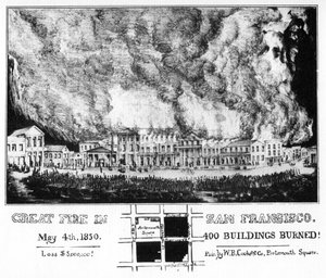 El gran incendio en San Francisco, California, 1850 de Unbekannt