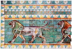 El friso del león del palacio de invierno del Rey Darío en Susa, Irán, 1933-1934